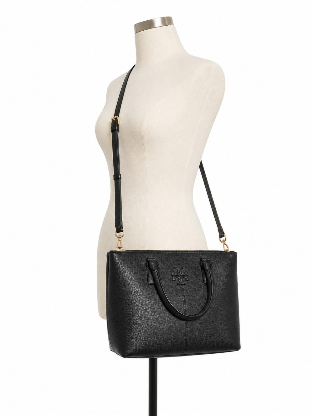 Tory Burch McGraw Black Pebbled Leather Satchel | Crossbody - Picture 11 of 15